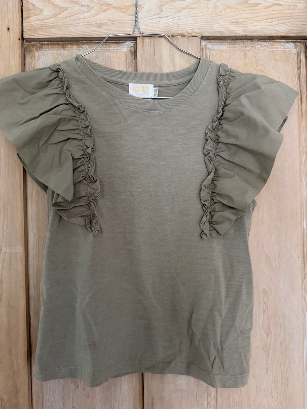 Nation LTD Olive Ruffle-Trim Short Sleeve Tee